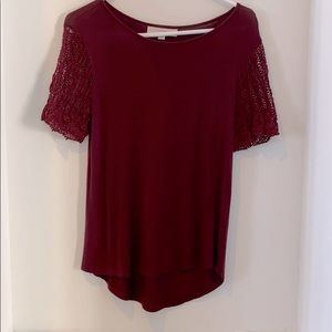Ann Taylor Loft Maroon Lace Sleeve Shirt